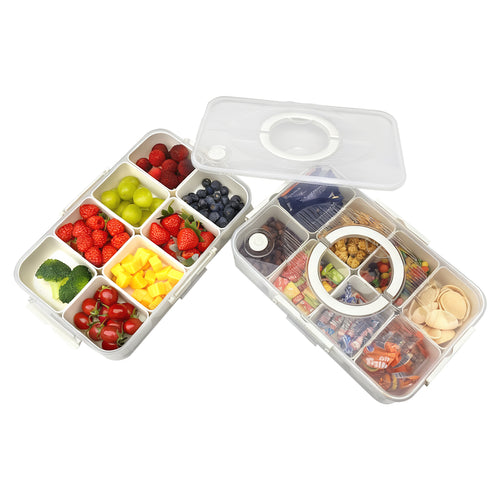 Divided Snack Storage Container with Date Timer, 2-Layer 8+8 Compartment Bento Box