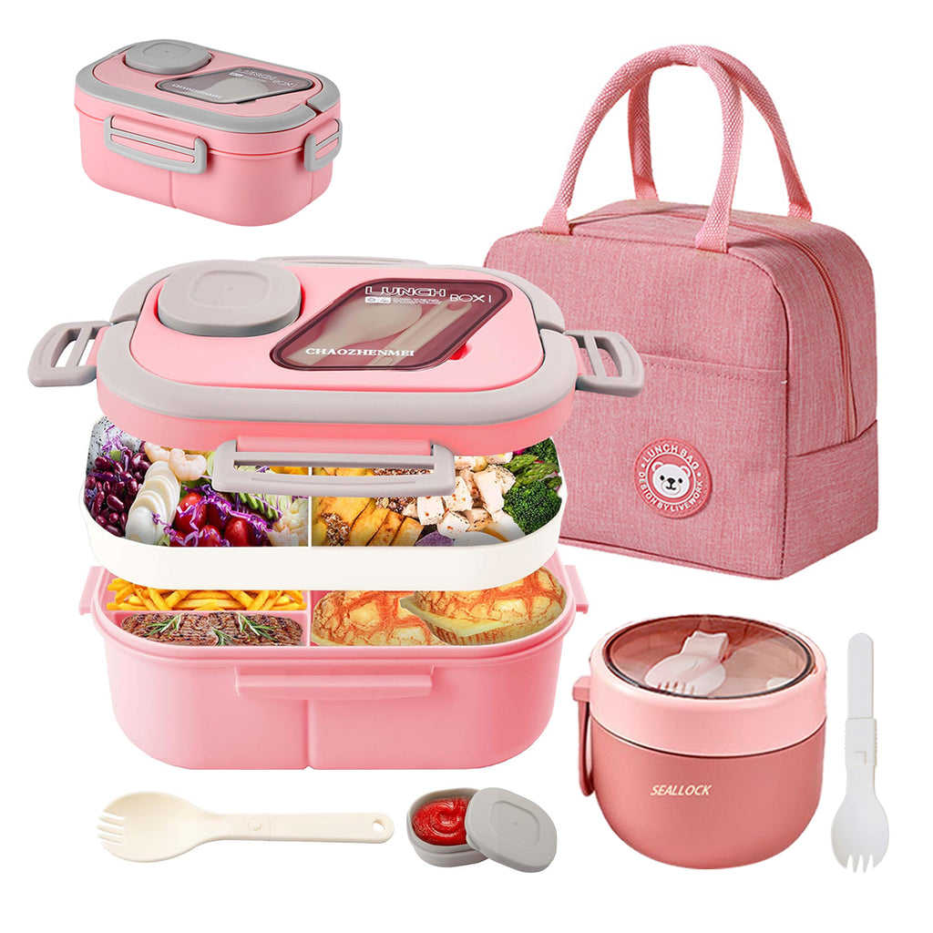Lunch Box for Adults, 3-Compartment Lunch Box, Set: Lunch Box + Cup + Bag, Food Container