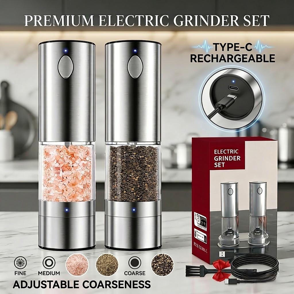 Rechargeable salt and pepper grinder,Set of 2 Rechargeable Electric Salt and Pepper Grinder Set