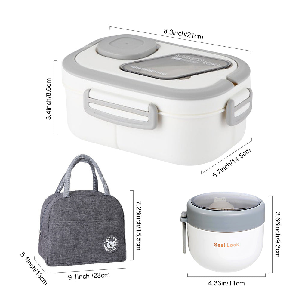 Lunch Box for Adults, 3-Compartment Lunch Box, Set: Lunch Box + Cup + Bag, Food Container