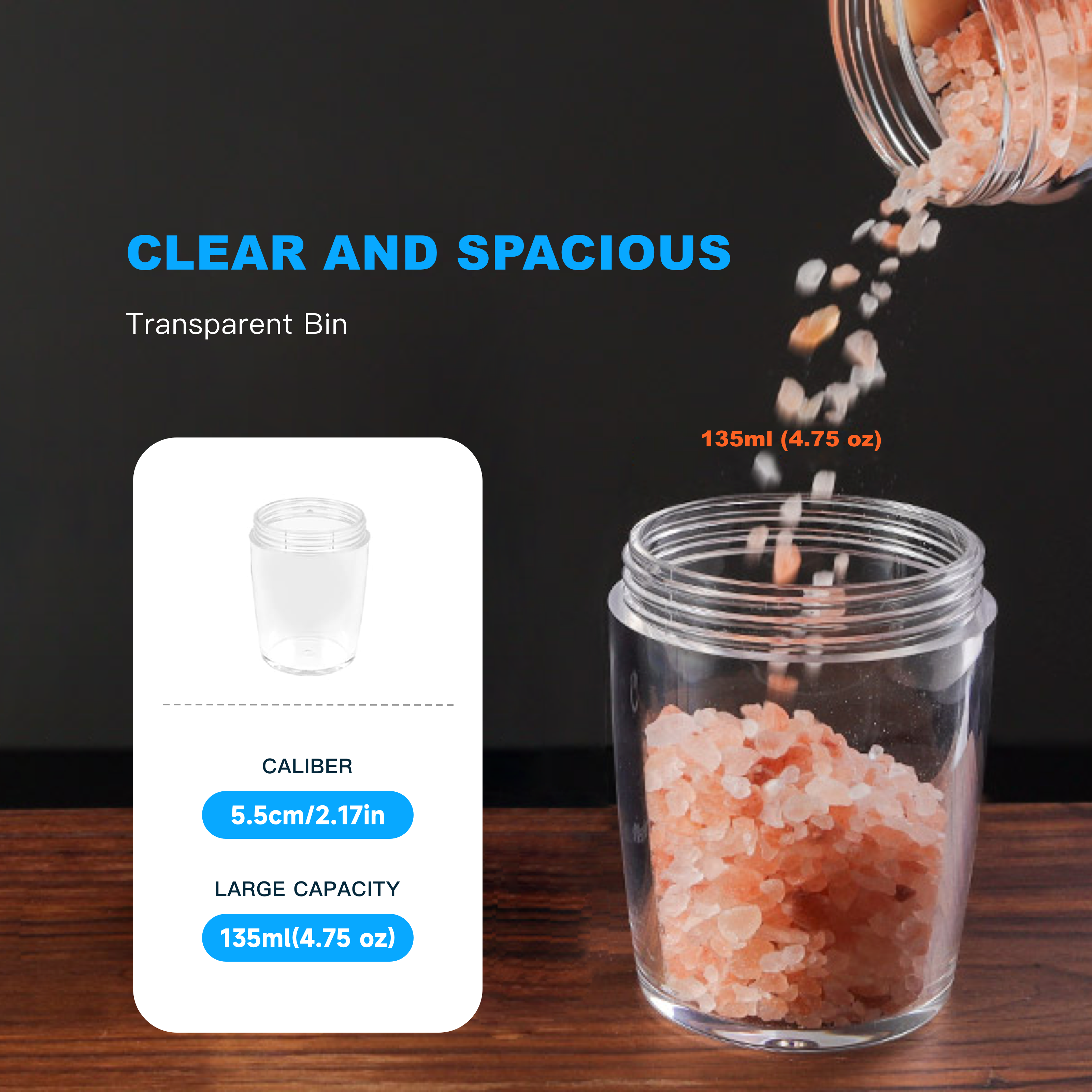 Electric salt and pepper grinder set, adjustable coarseness with LED light, 2-pack