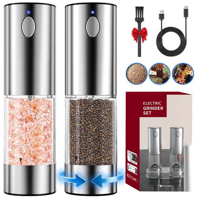 Rechargeable salt and pepper grinder,Set of 2 Rechargeable Electric Salt and Pepper Grinder Set